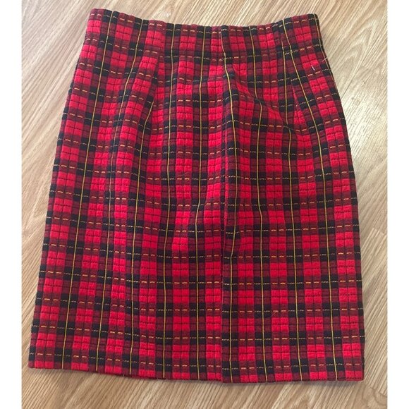 St Michael Red Tartan Plaid Skirt Size 8  Vintage High Waist Pencil Short UK - Picture 5 of 6